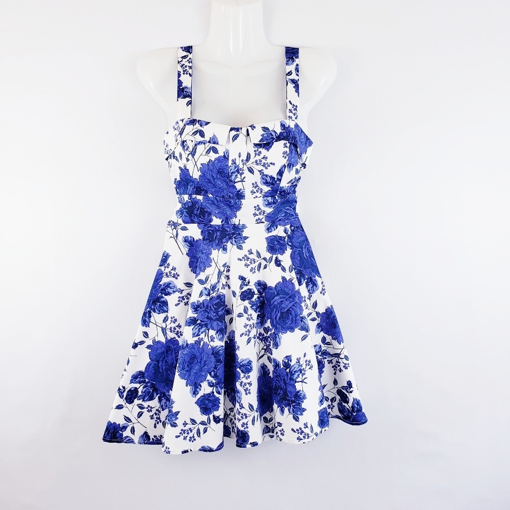 Modcloth Ixia Blue Floral Foldover Dress